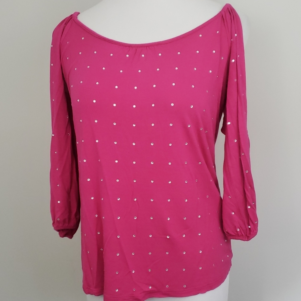 Pink sparkly "cold shoulder" INC blouse